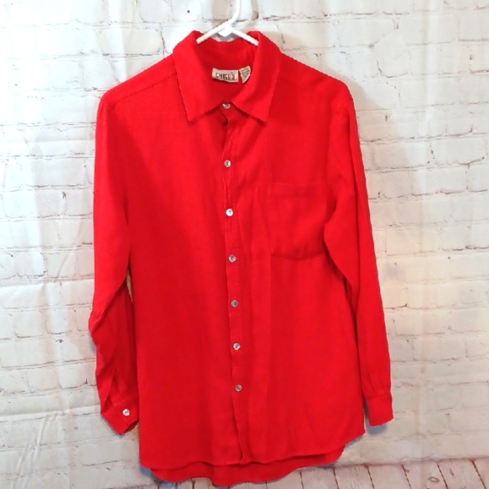 Chico's Design Vintage  Red Casual Button Down Blouse  Shirt Sz  2
